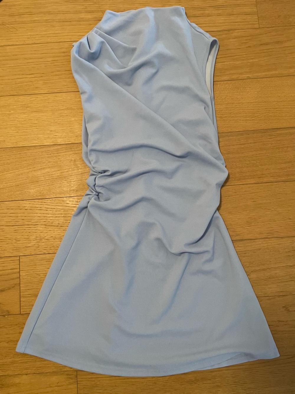 Light Blue Sleeveless Ruched Side Dress